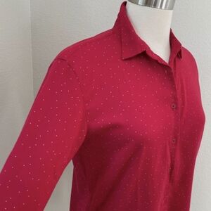 Uniqlo Red Long Sleeve Button Down Shirt with White Dots - Size XS